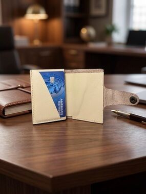 Minimal Cream Leather Card & Key Holder Wallet - Classic Men's Accessory
